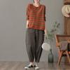 Women's Casual Crew Neck Pullover Sweater Autumn Winter Knitted Striped Top Loose Base Layer