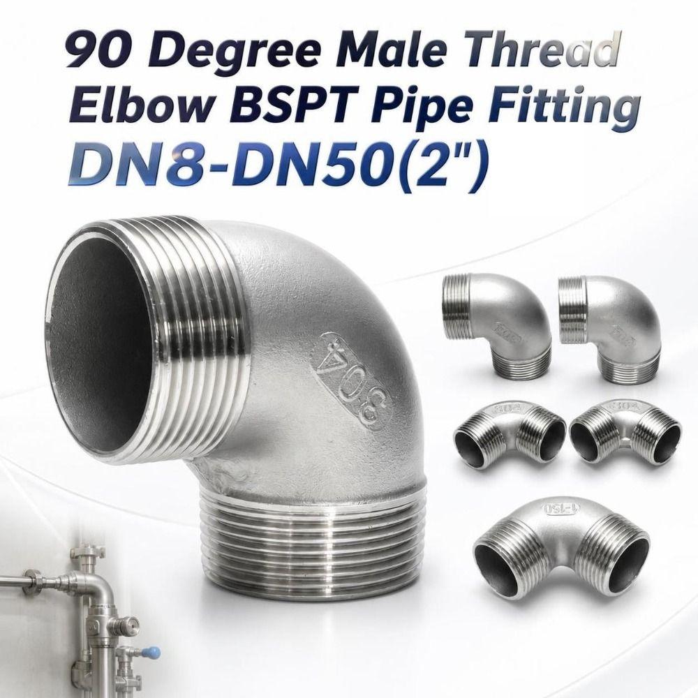 Threaded 90 Degree Pipe Elbow DN8-50 Stainless Steel Pipe Fitting Male Thread Elbow Pipeline