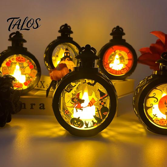 LED Decorative Flame Light Halloween Retro Pumpkin Lantern, Electronic Candle Light, Vintage Festive Lighting Handheld Lamp for Bar Haunted