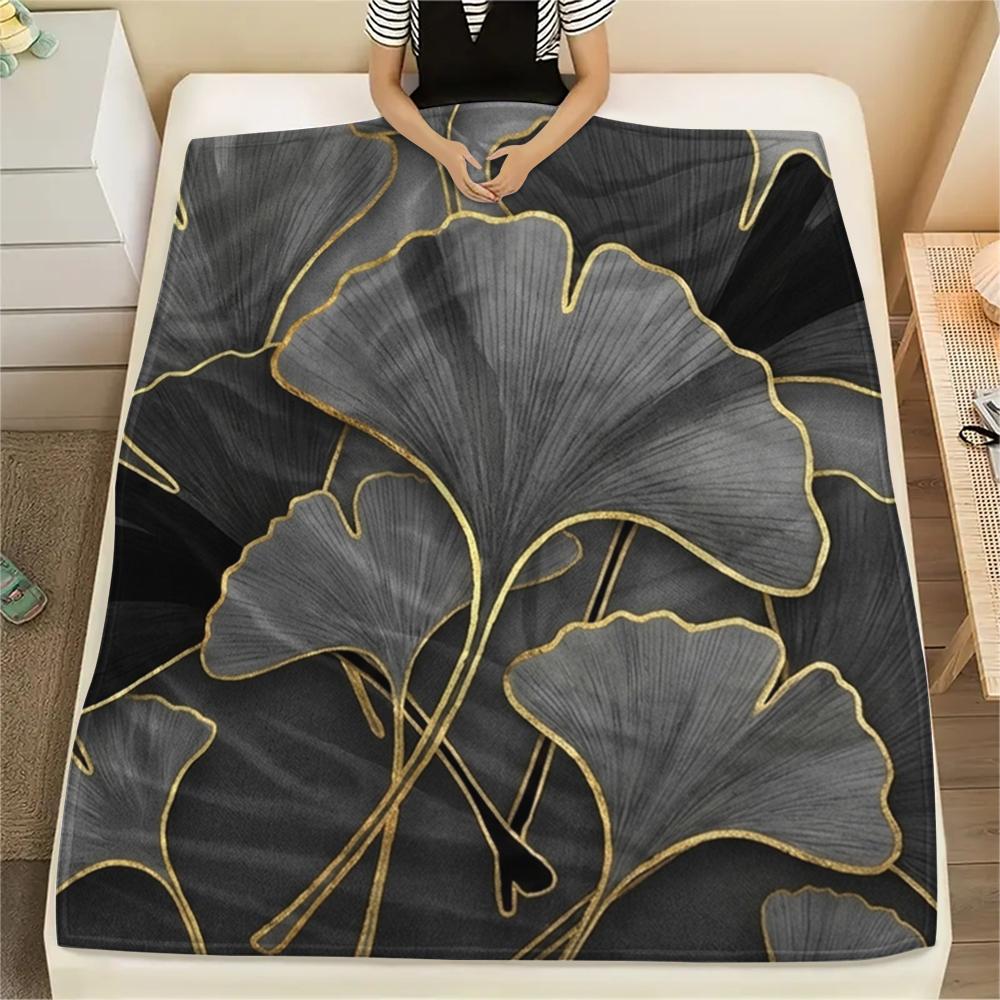 1Pc Ginkgo Leaves Print Flannel Blanket, High quality Comfortable for All Seasons, Home Decor, Warmth and Comfort, Perfect for Christmas Gifts W63