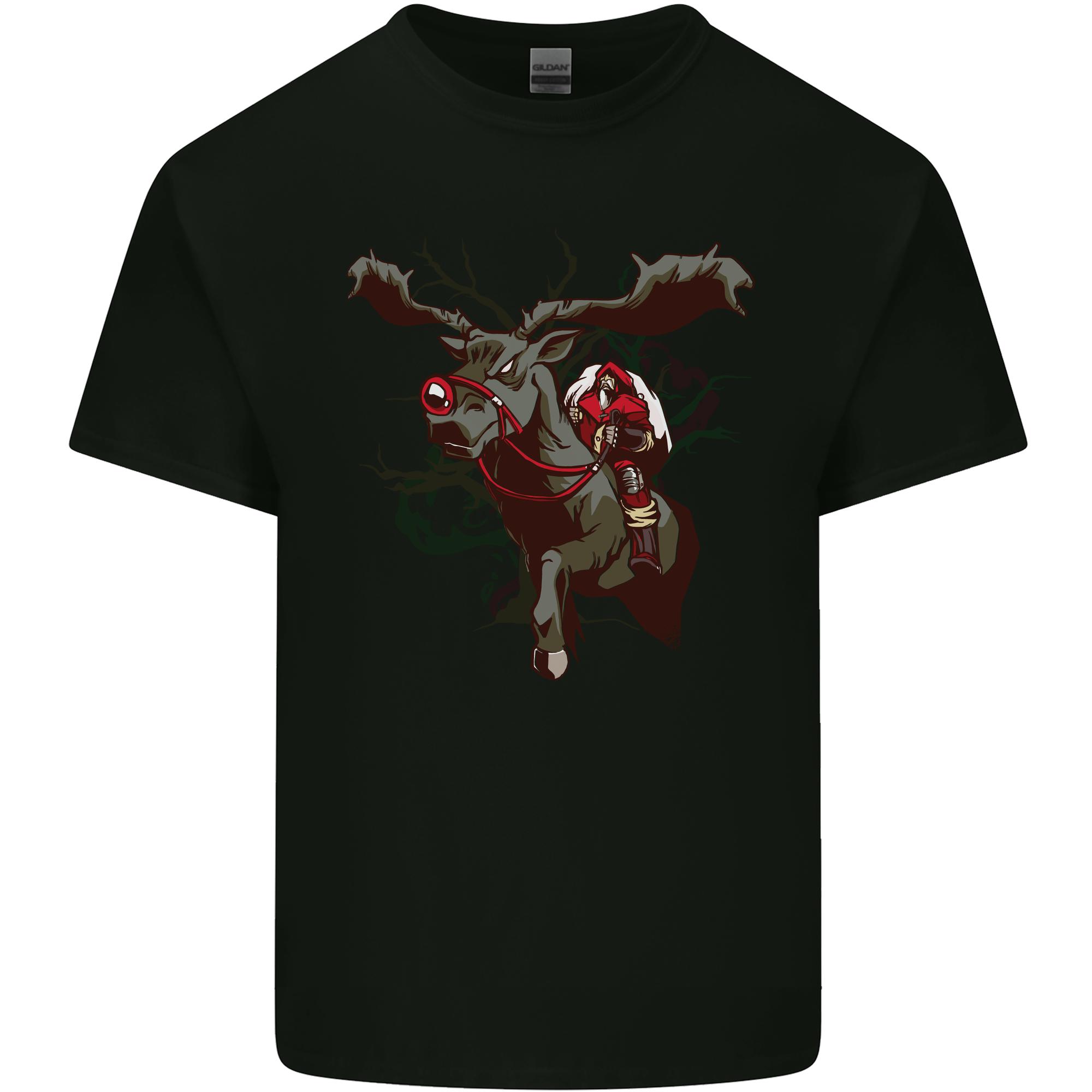 Dark Santa Riding Rudolph Christmas Xmas Unisexs Light Cotton TShirt S
