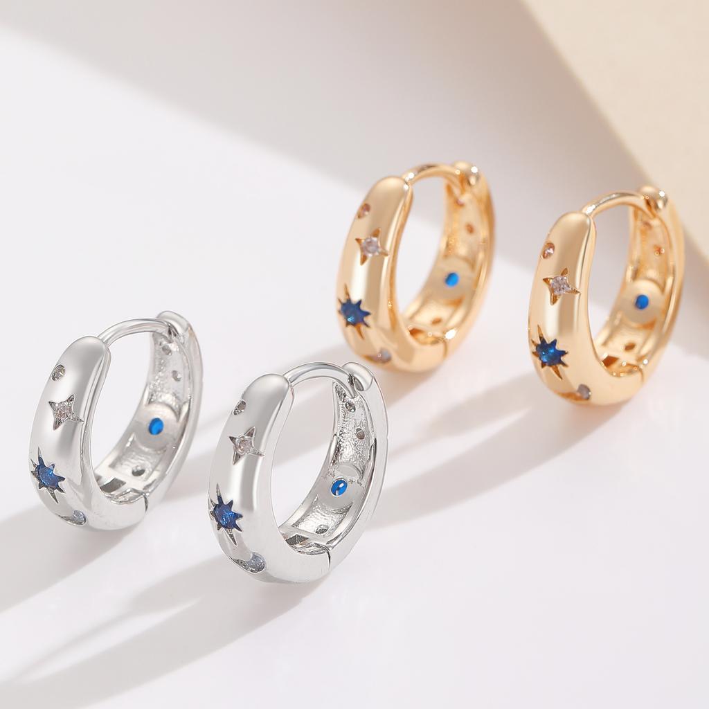 2026 Hot-Selling Blue Mango Moon Zircon Circle Earrings – Simple Luxury Fashion Jewelry for Women