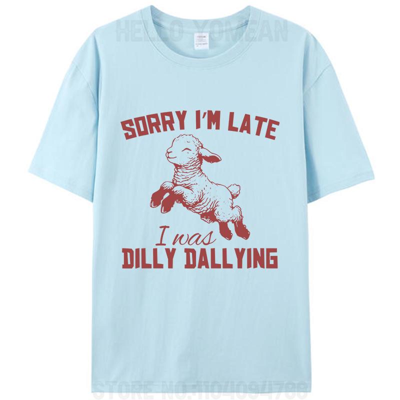 Promiň, že jdu pozdě, loudal jsem se. Vtipné meme s kozou, jak skáče. Unisexové módní bavlněné tričko s kulatým výstřihem a grafickým Y2k topem.