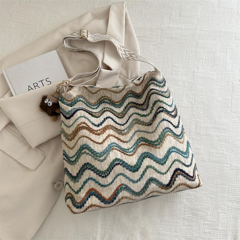 

Stylish Retro Casual Large Capacity Canvas Tote Bag For Everyday Use 2024 Trendy Commuter Shoulder Bag No Pendant білий