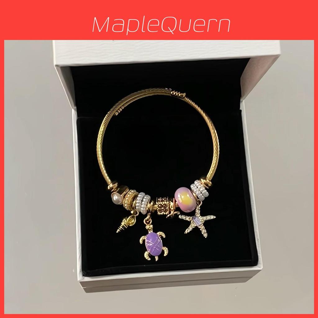 Ocean Vacation Style Stainless Steel Bracelet With Diamond Accents And Adjustable Turtle Charm For Women