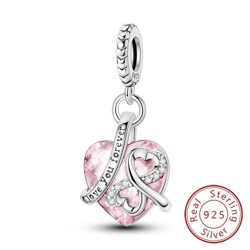 Silve Charms Beads Forever Love Heart Sister Family Life Charms Dangle For Bracelet Woman Jewelry Gifts