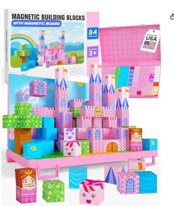 Magnetic Building Cubes: Educational Pink Castle Engineering Blocks