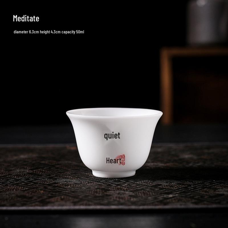 Hand-Painted Ceramic Landscape Teacup - Ice-Type Mutton Fat Jade Finish, Kung Fu Tea Set