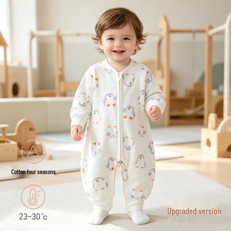 Upgraded All-Cotton Unisex Baby Sleeping Bag with Zipper and Anti-kick Design