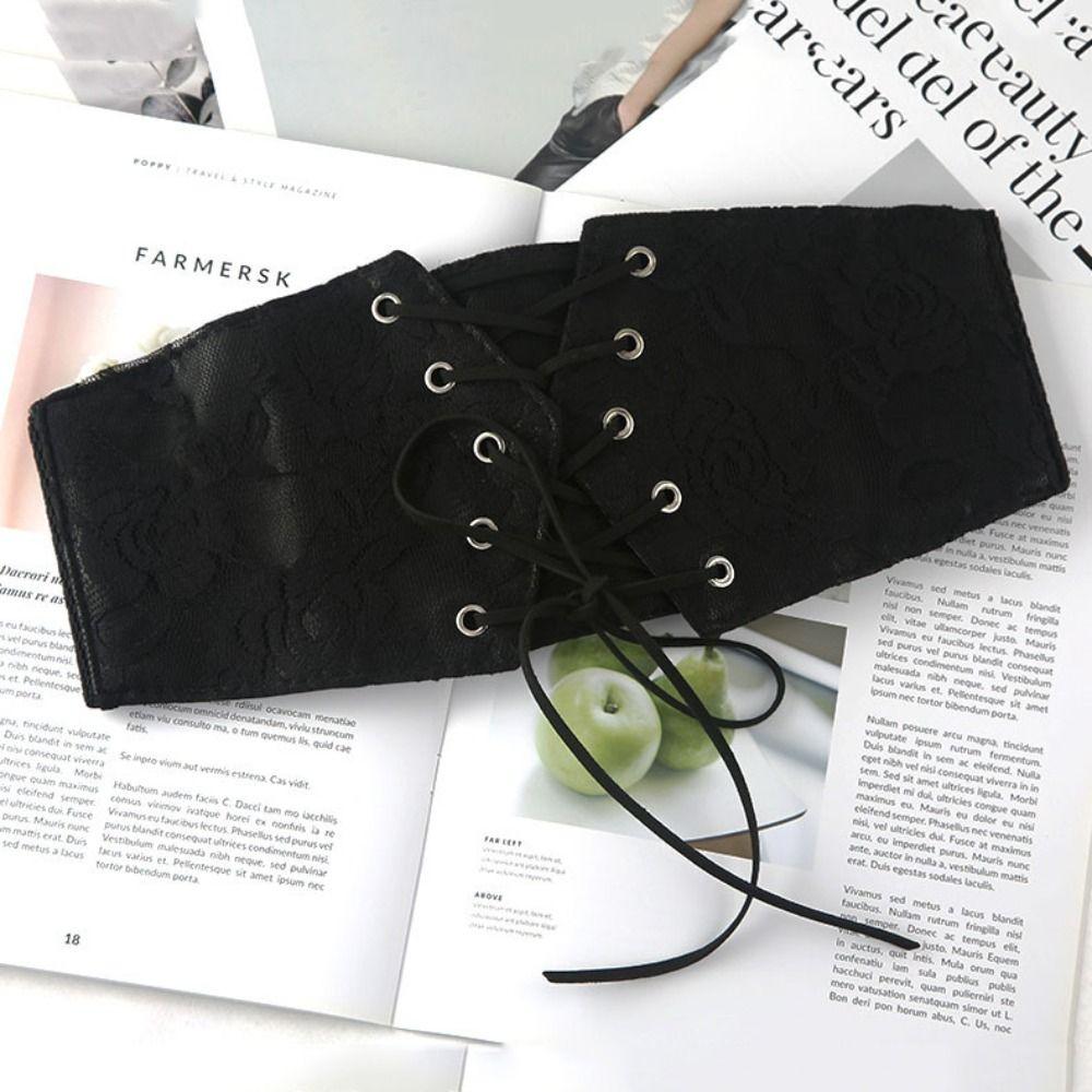 Black Women Waistband PU Leather Waist Belt Luxury Lace Cummerbunds  Daily