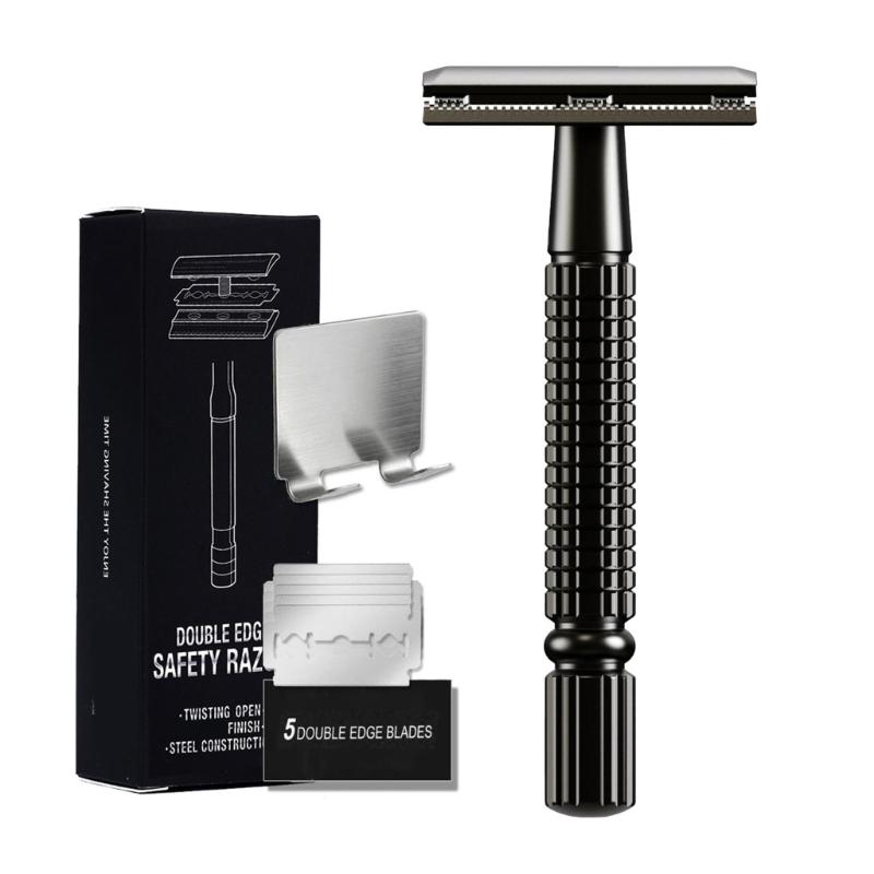 

Waterproof Manual Razors for Man Double-Edged Razors Reusable Safety Razors Hair Removal Manual Shaver Easy to Use чёрный