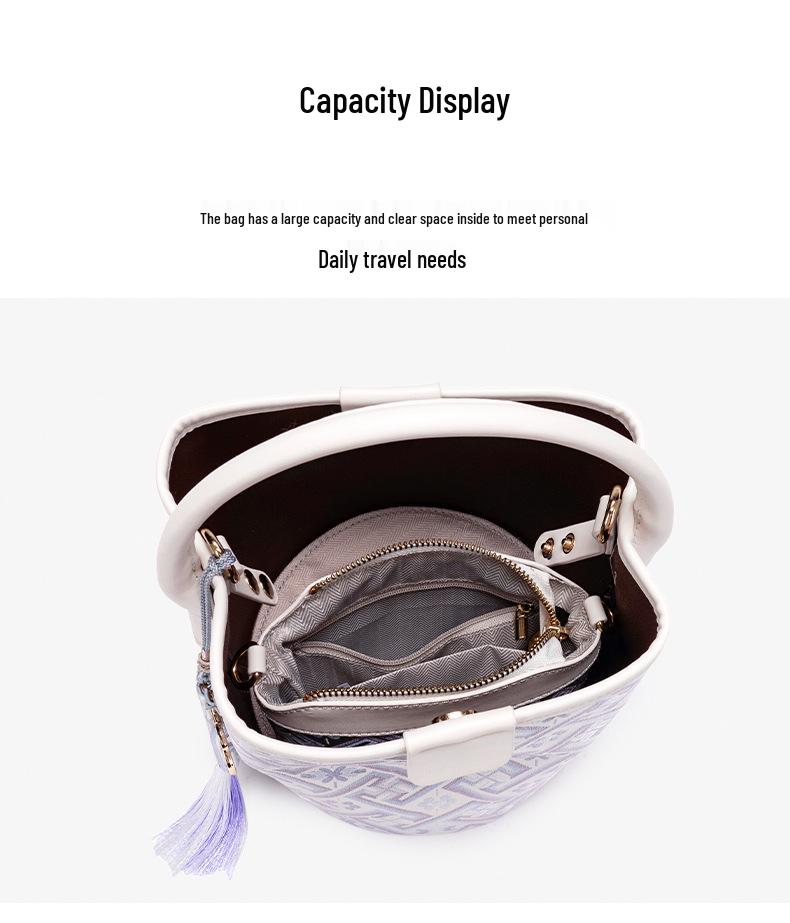 Guangxi Zhuang Brocade Women's Large Capacity Soft Leather Bucket Tote Bag - 2026 New Design