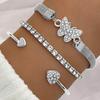 3pcs/Set Luxury Fashion Minimalist Personality Rhinestone Butterfly & Heart Layered Bangle Bracelet, High-End Accessory Set For