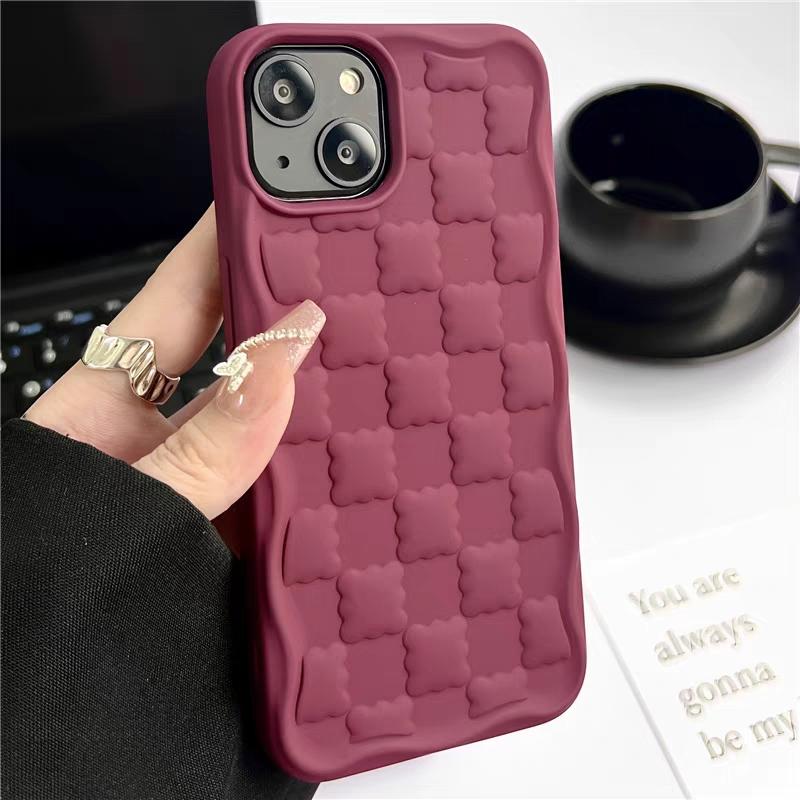 Słodkie cukierki 3D Cookies Square Grid Pattern etui na telefon iPhone 15Pro 11 12 13 14 Pro Max matowe silikonowe etui odporne na wstrząsy
