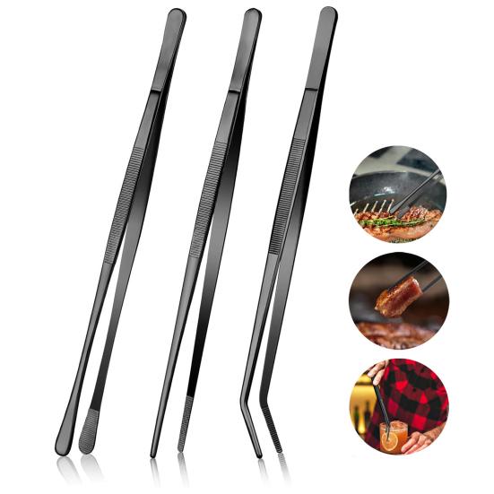 3 Bucăți 25 cm Pensete de Bucătărie Pensetă Fină Clește Pensetă Oțel Inoxidabil Clește pentru Grătar Pensete Lungi pentru Gătit pentru Fructe de Mare Plating și Servire
