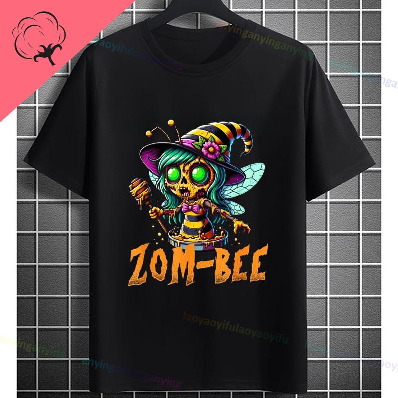 UnisexS Zombie Bee Apocalypse Graphic TShirt with Creepy Undead Horror Design Black Pure Cotton Shortsleeve Tee Outdoor Clothing