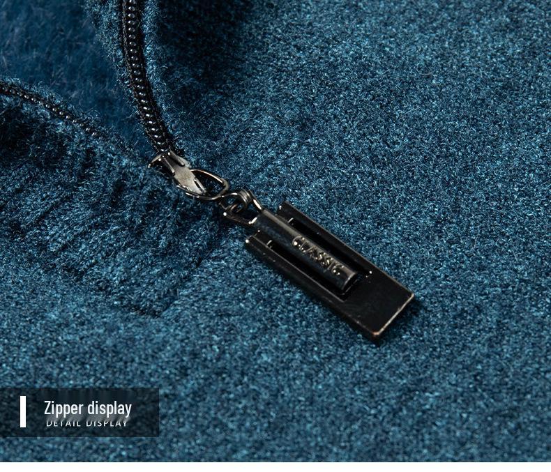 Men's Middle-Aged Casual Zipper Stand Collar Thickened Plus Velvet Base Layer Sweater - 2025 Autumn/Winter Collection