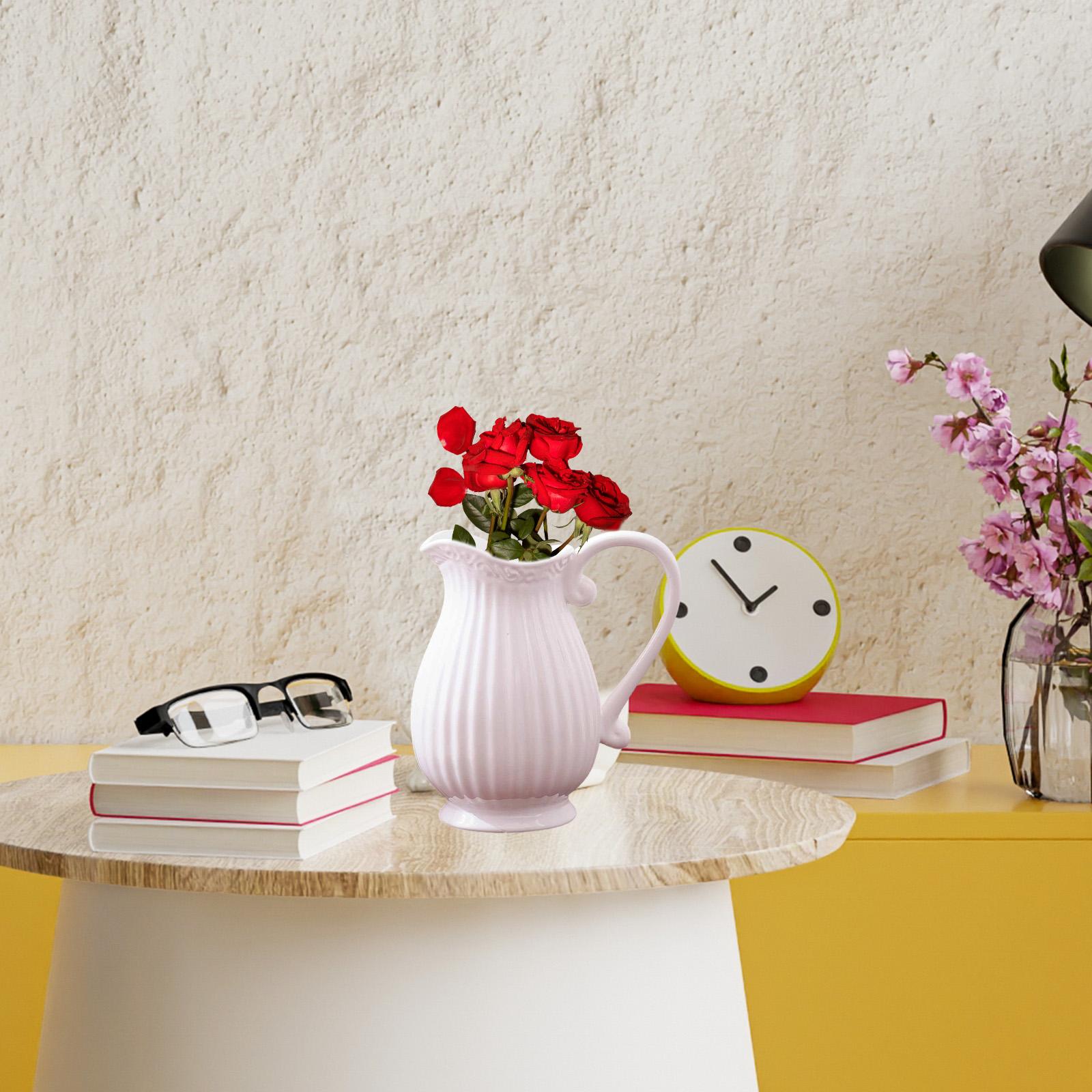 

Ceramic Pitcher Vase Gift Centerpiece Decorative Jug Vase Hydroponic Plant Pot with Handle for Desk Christmas Home Fireplace белый