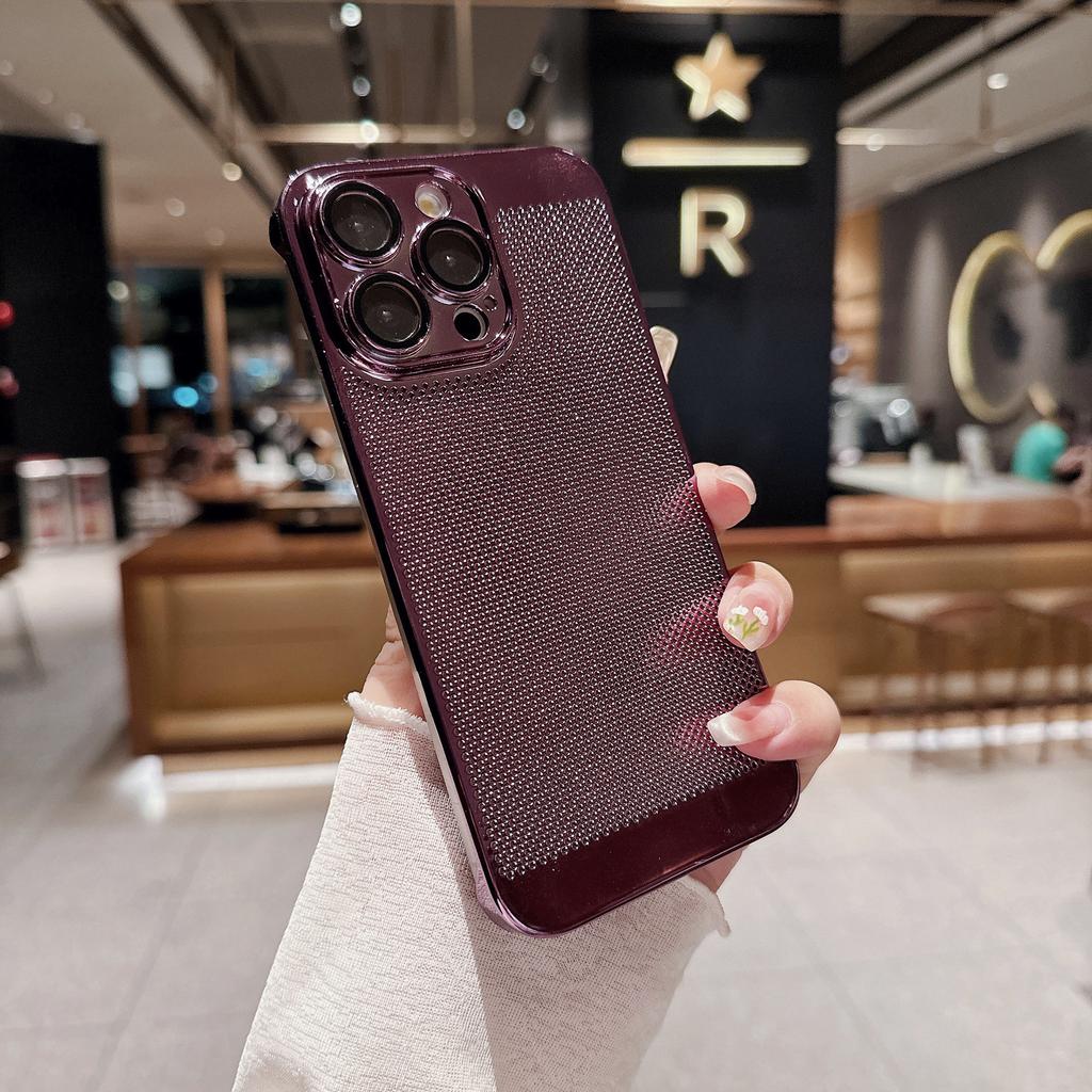 Electroplated Borderless Heat Dissipation Mobile Phone Case Is Suitable for Apple 15PROMAX Trend 14 Mesh 13 Hard Case 15 Fine Holes
