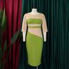 Large Size Women Spring Autumn Fashion Patchwork Dress Ladies One Piece Medium Sleeves Slit Sheath Dress