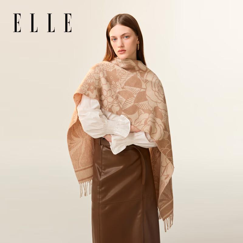 ELLE Women's 100% Merino Wool Jacquard Scarf & Shawl Gift Set