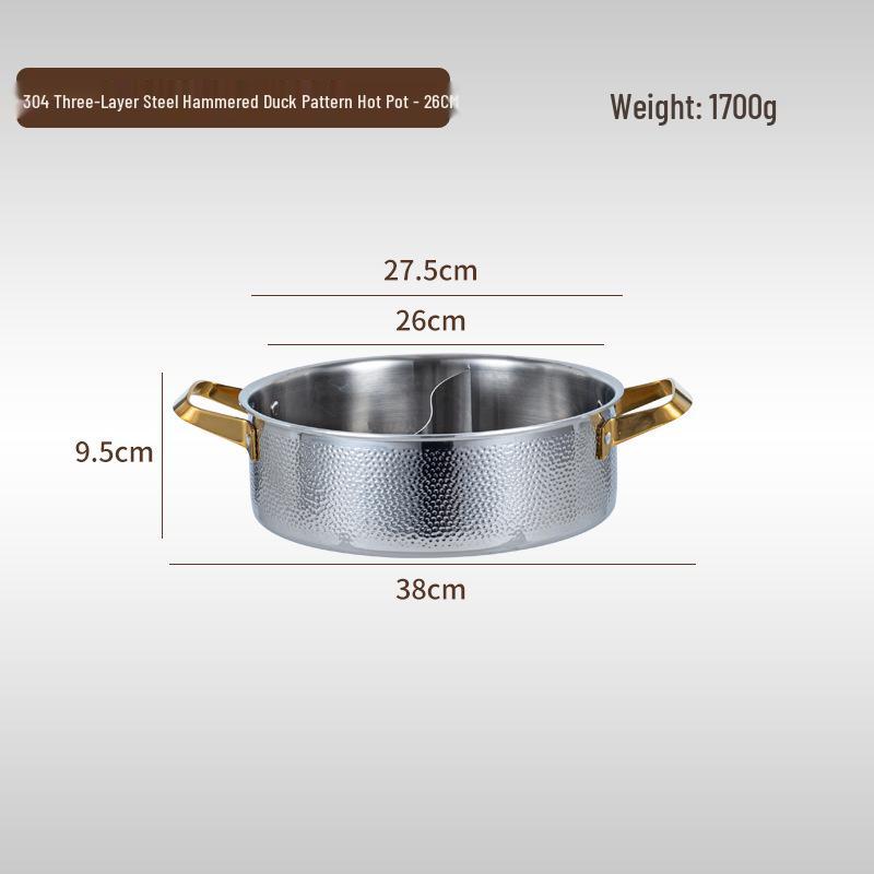 304 Edelstahl Doppelgriff Gehämmert Trennwand Hot Pot für Induktions- & Gasherde.