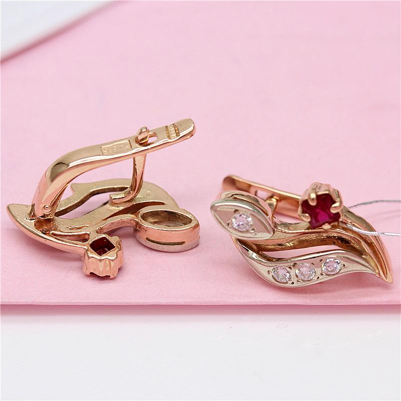 Exquisite 585 Purple Gold Earrings Russian Redstone Ear Buckle Plated Rose Gold Color Gold Exquisite Fashion Women'S Earrings