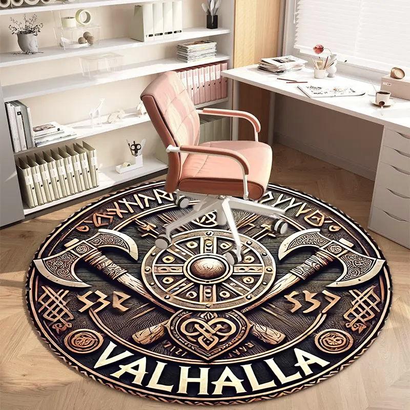 1Pc Viking theme Printed circular carpet, home door mat, outdoor travel protection carpet A1