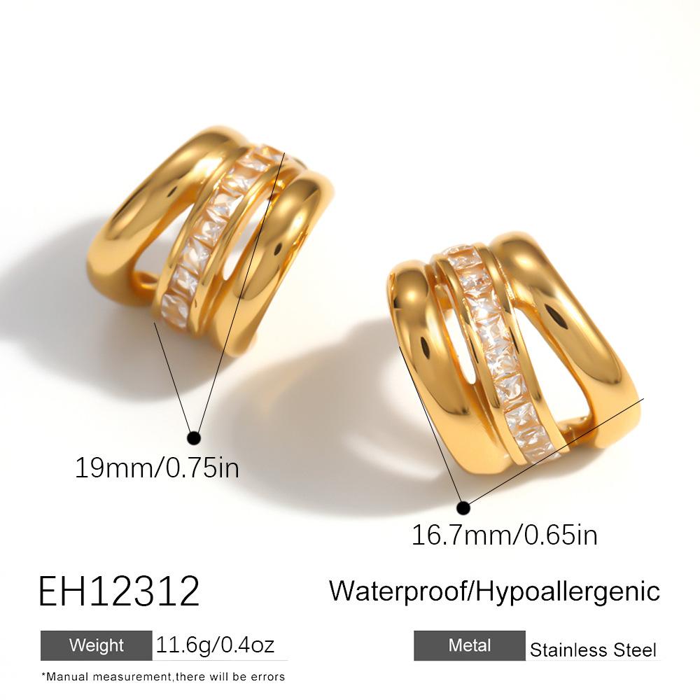 Cross-border Stainless Steel Hoop Earrings Light Luxury Premium Feel Featuring Cubic Zirconia 18k Real Gold Plating