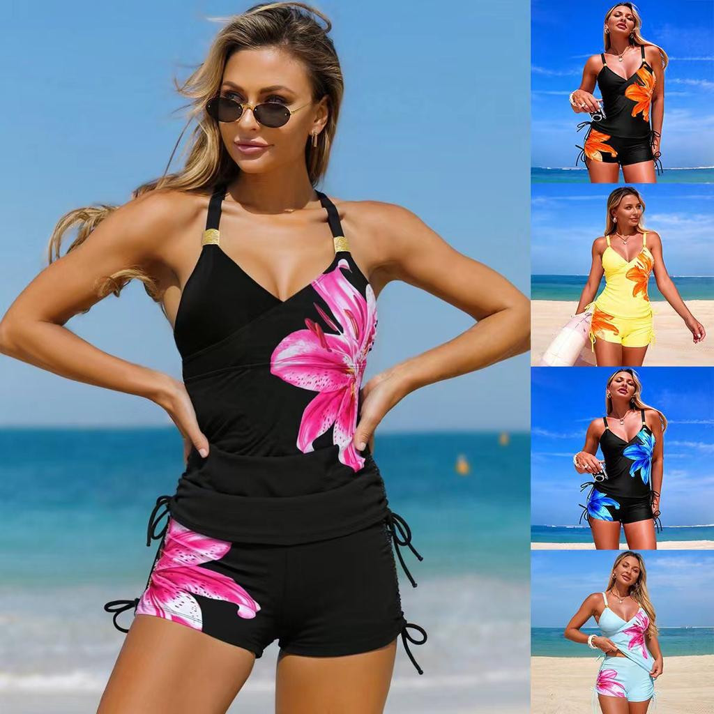 New Women's Two-Piece Swimsuit - Modest, Athletic-Style Swimwear with Square-Leg Shorts 0812 CLE