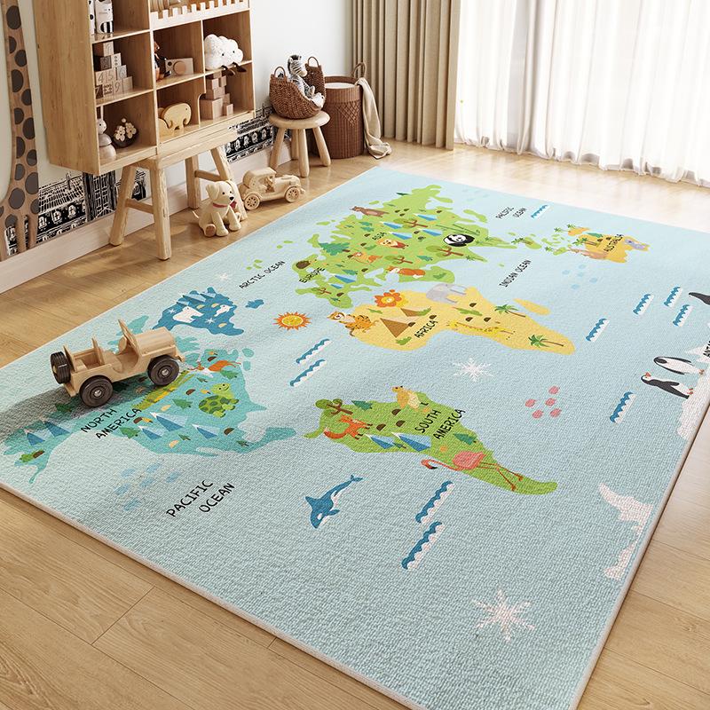 Kids Educational Rugs Collection World Map City Road Magic Forest Designs Large Play Mat for Children Room Decor
