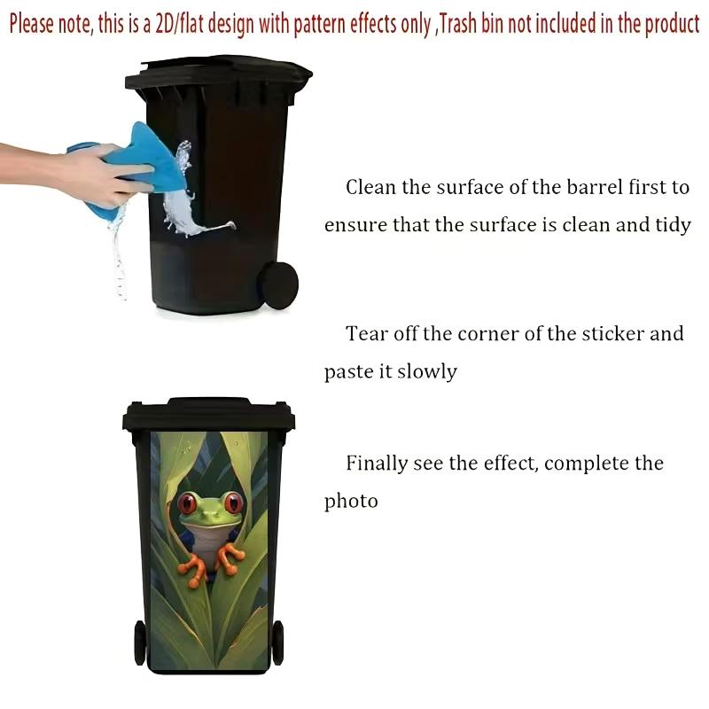 1Pc 2D Flat Self-adhesive Trash Can Stickers Modern Aesthetic Decorative 3D Frog Design for Kitchen Trash Cans & Wall Decoration