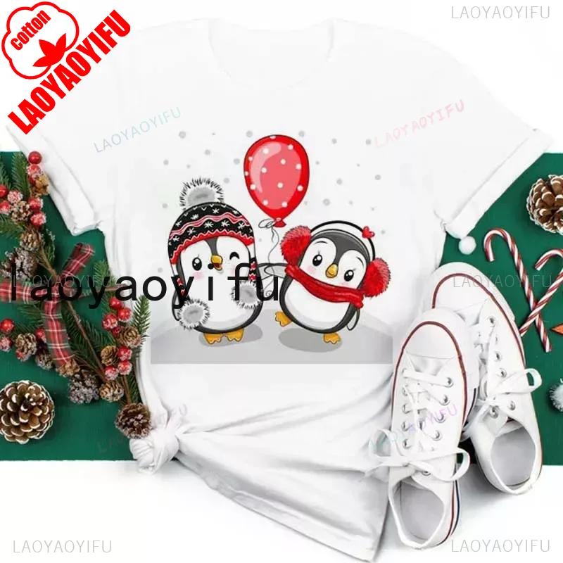 New Year Merry Christmas Women T Shirt Maycaur Christmas Gift Unisex Clothes Kawaii Sika Deer Graphic Shirt Scarf Penguin Tops