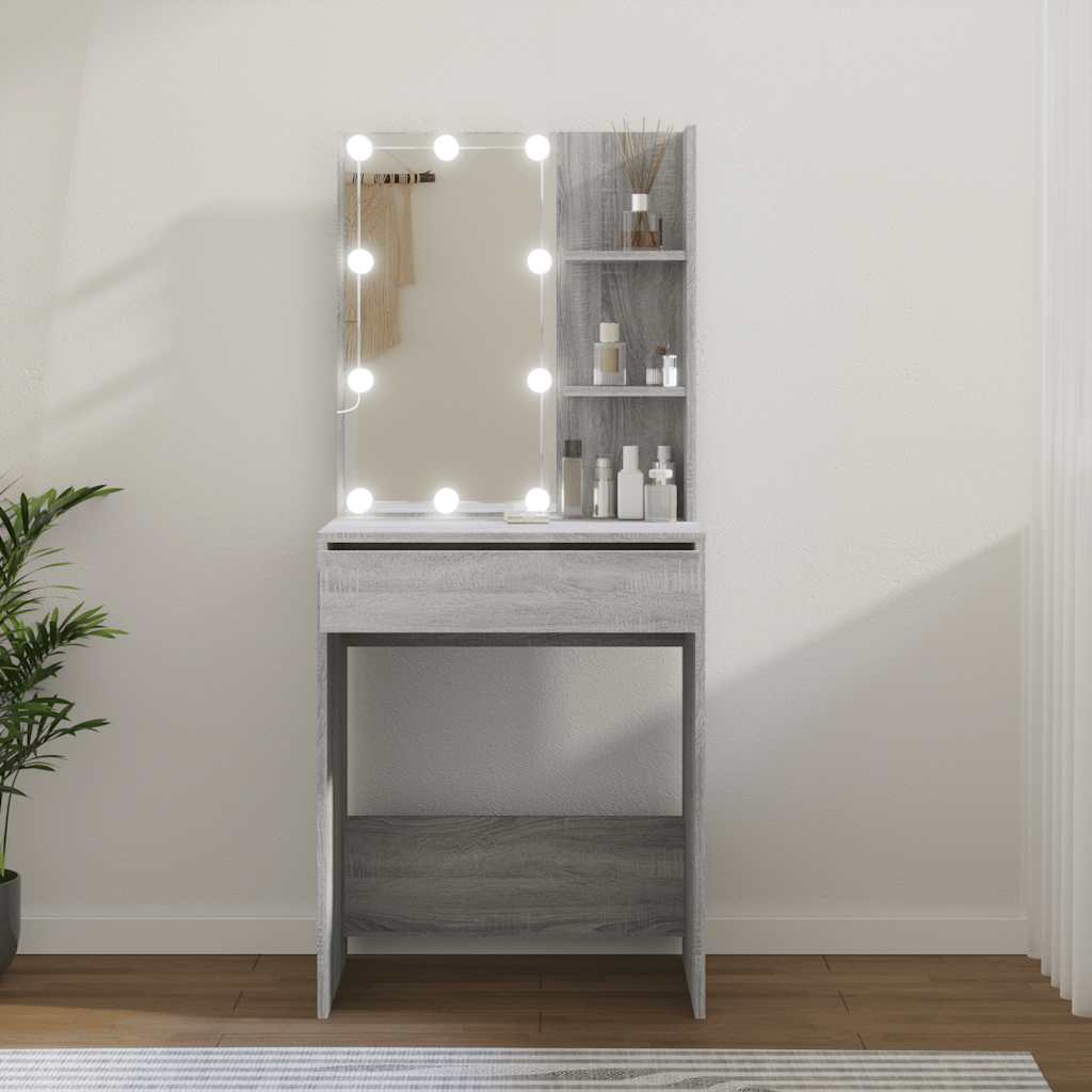 Makeup Table with LED Lights Gray Sonoma 60 X 40 X 140 Cm