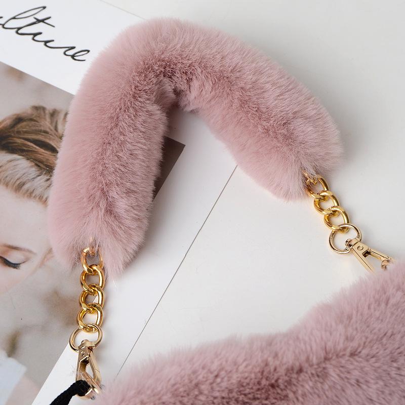 SCIONE Fashion Cute Plush Heart-shaped Bag Female Furry Love Handbag Chain Peach Heart Bag