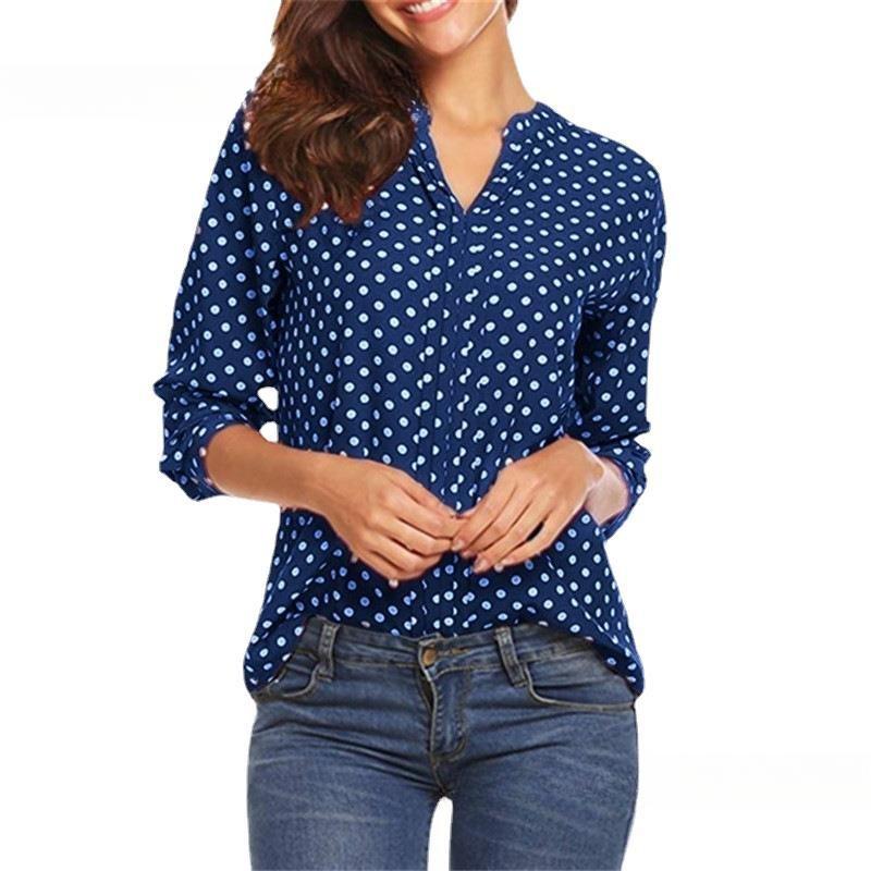 

Новая рубашка в горошек с длинными рукавами и свободными рукавами для женщин 3XL темно-синий