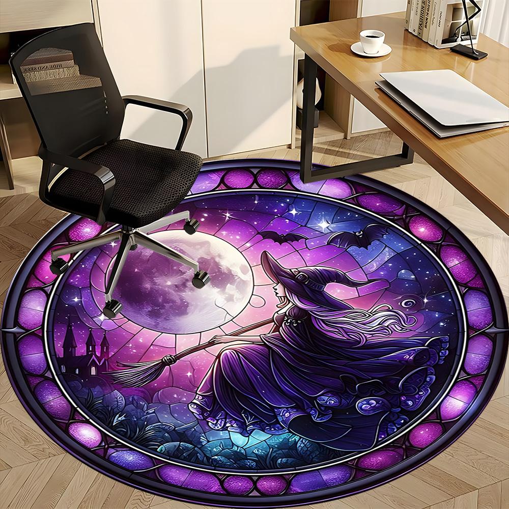 1PC Witch Moon Office Round Area Rug, Indoor Mat Suitable For Office, Under Office Chairs Bedroom Living Room Home Decor, Room Deco 027