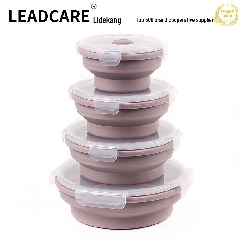 Silicone Collapsible Lunch Box - Round Food Storage Container for Outdoor Picnic or Travel.