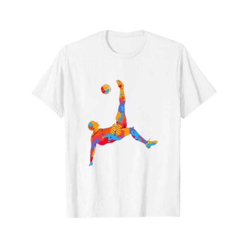 European sizes Men'S Black Short Sleeve T-Shirt with Colorful Soccer Player Graphic Print, Casual Sports Streetwear, Crew Neck