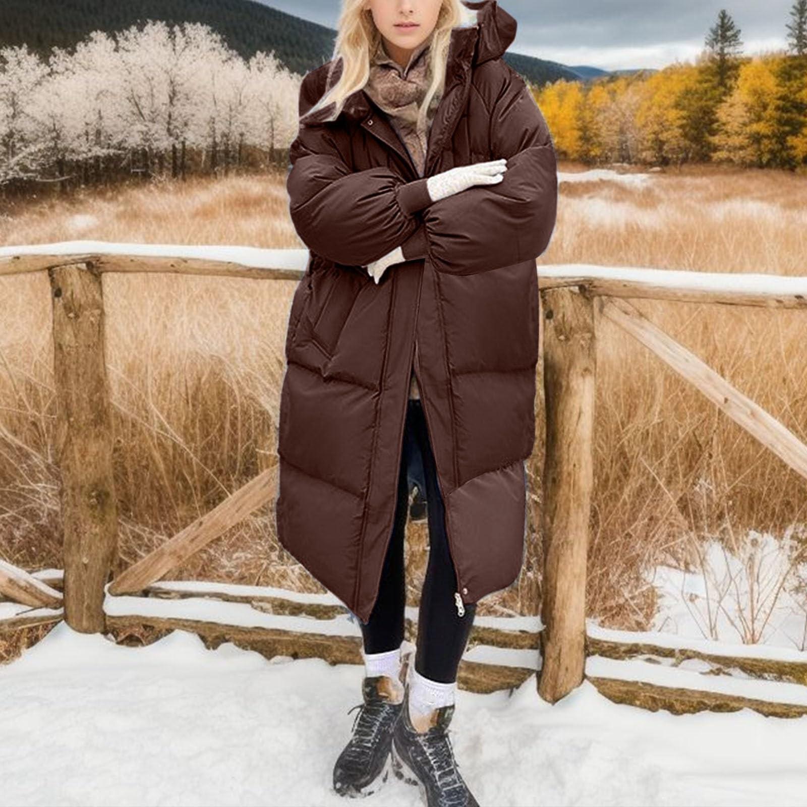 Женское однотонное толстое свободное длинное выше колена стеганое пальто Bread Coat — фото 7