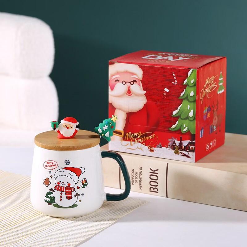 Süßes Weihnachts-Elch Keramik Tassen Set mit Deckel und Löffel