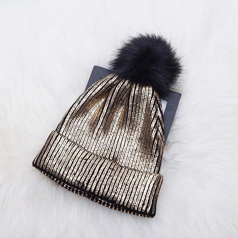 Hot Gold Silver Beanies Woolen Hat Female Autumn Winter Students Warm Woolen Knit Hat Reflective Beanies
