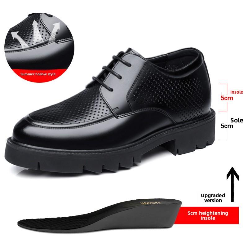 Men Height Increasing Shoes 8cm Summer Sandals 10cm Elevator Dress Leather Shoes Business Hollow Out Big Head Formal Shoes