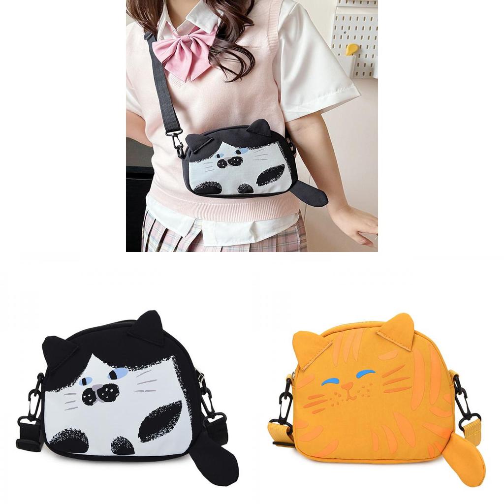 Cute Cat Mini Shoulder Bag With Cotton Material And Zipper Closure For Daily Use