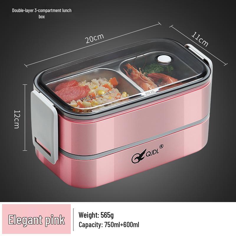 Bento Lunch Box a Doppio Strato in Acciaio Inossidabile, Contenitore Adatto al Microonde per Ufficio e Studenti