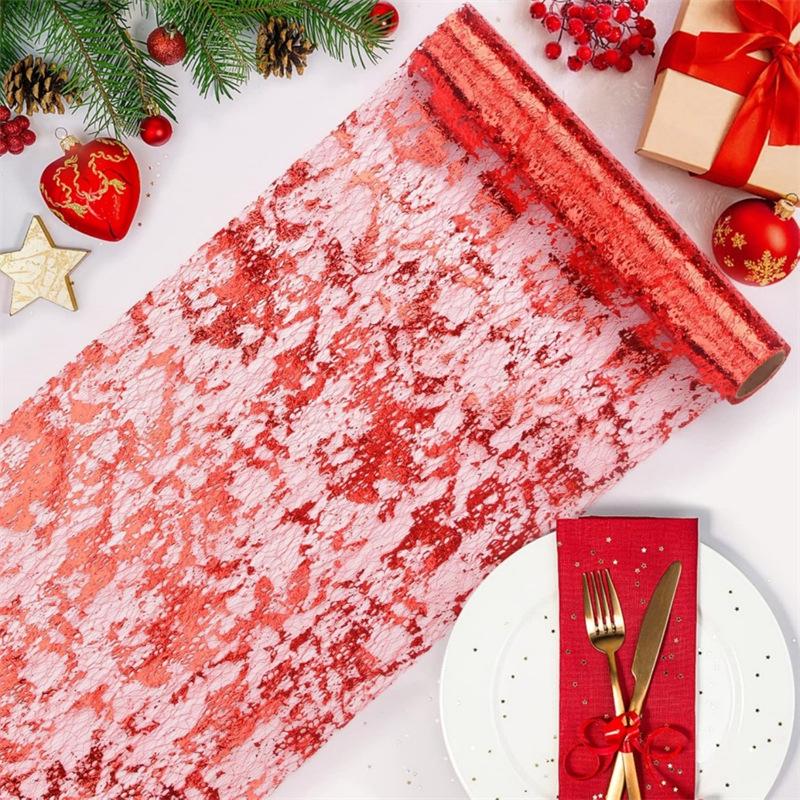 Festive Christmas Table Runner - Hot Stamped Polyester, Multiple Colors Available for Dining Table Decor