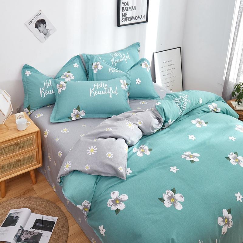 Vierteiliges Set aus Bettwäsche aus reiner Baumwolle, Bettbezug, Bettwäsche, dreiteiliges Bettlaken-Set für den Schlafsaal