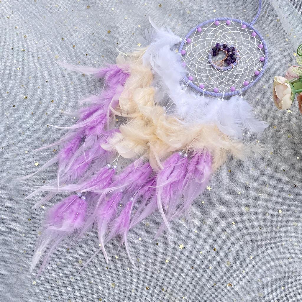 Home Decoration Light Luxury Dreamcatcher Feather Hanging Crystal Stone Tree of Life Woven Wind Chimes Living Room Wall Decor Wall Hanging