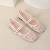 Women's Summer Mesh Ballet Flats Closed Square Toe Mary Jane Comfortable Ballerina Flat Casual Dressy Shoes Slip On Breathable Walking Shoes for Women