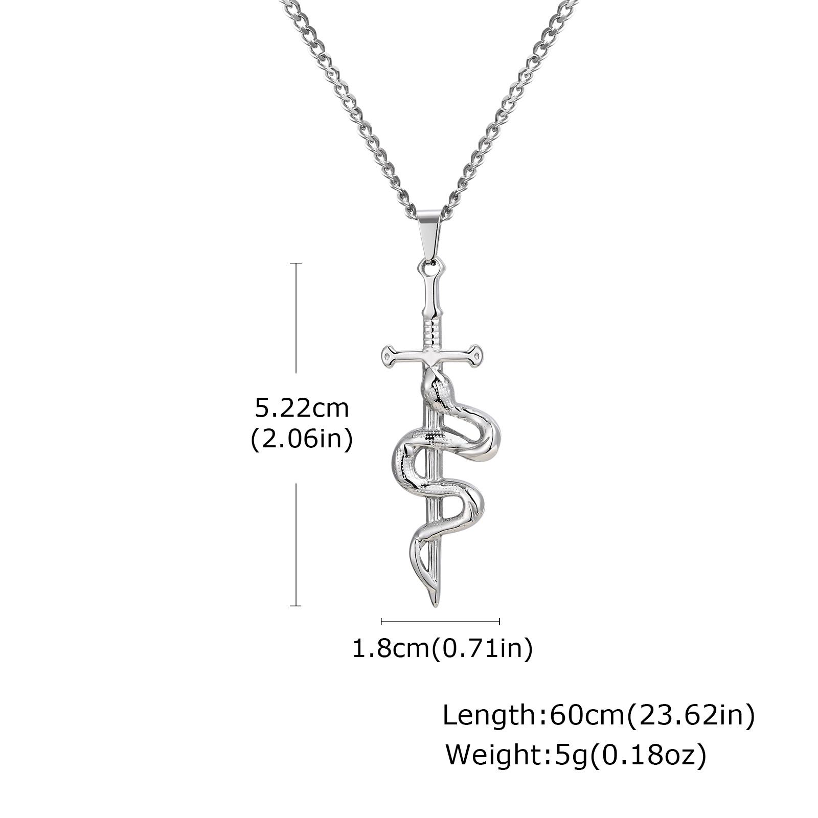 Punk Sword Necklace for Men Boys,Cross Snake Pendant Necklace with 60CM Cuban Chain,Gothic Jewelry Gift 60cm